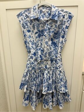 Current Air Blue & White Floral Tiered Shirt Dress